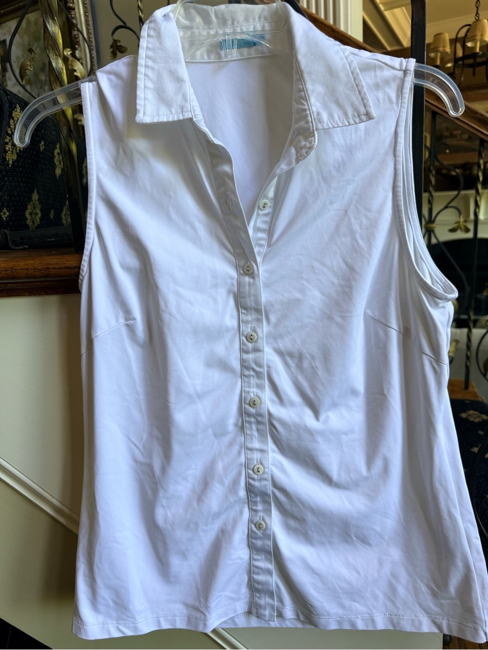 J. McLaughlin White collared button front sleeveless top. Size M 18” p-p. EUC - Picture 2 of 8